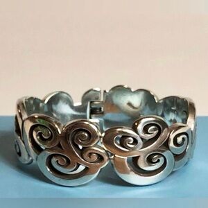 🌹🍃BRIGHTON “Mix & Mingle” Silver-Tone Filigree Magnetic Hinged Bangle Bracelet🍃🌹